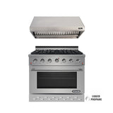 NXR 36" Stainless Steel Propane Gas Range with 5.5 cu. ft. Convection Oven & Under Cabinet Hood Bundle SC3611LP RH3601 Ranges NXR nxrbusiness