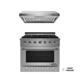 NXR 36" Stainless Steel Propane Gas Range with 5.5 cu. ft. Convection Oven & Under Cabinet Hood Bundle SC3611LP EH3619 Ranges NXR nxrbusiness